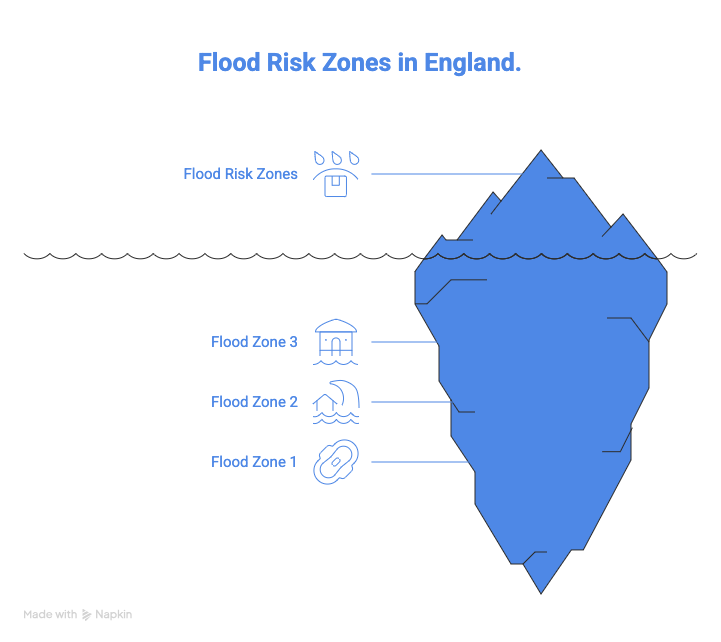 Flood risk map showing whether your postcode is in a flood risk area in England.