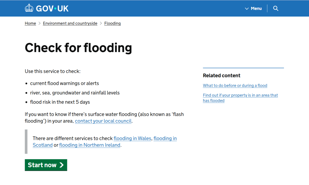 Flood risk report supported by the environment agency informations about flooding.