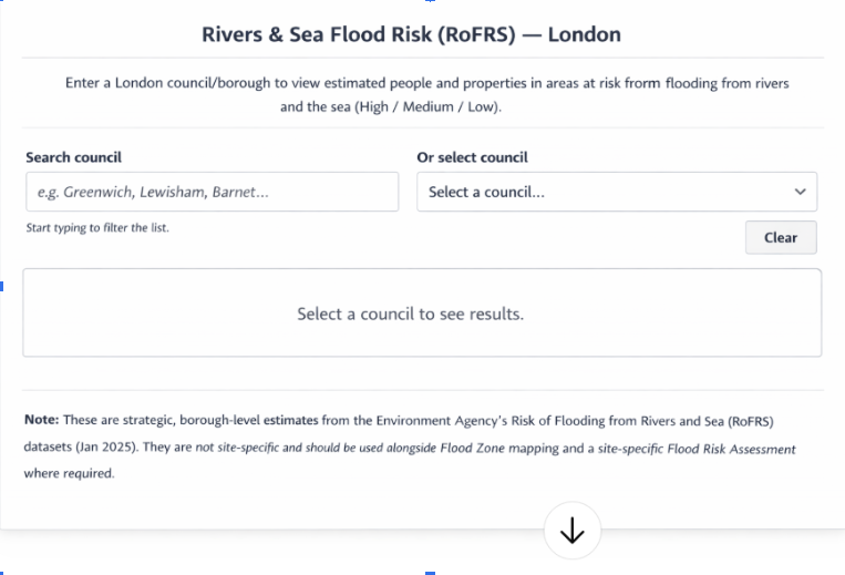 London UK flooding risk tool for councils
