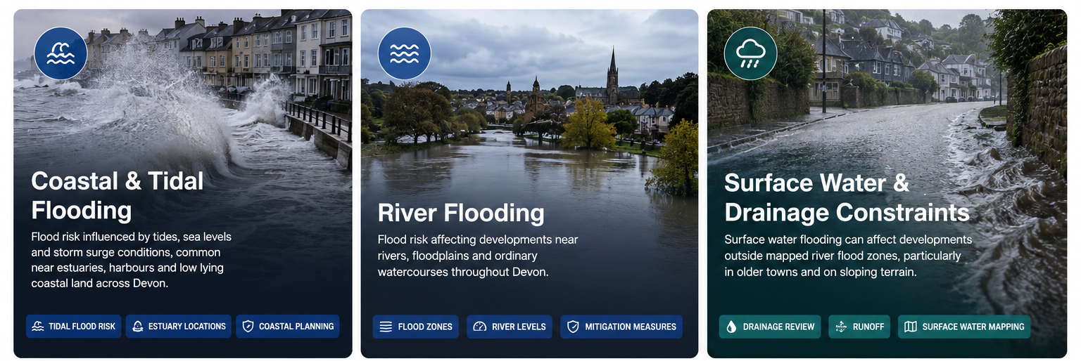 Types of flooding in devon for a FRA report